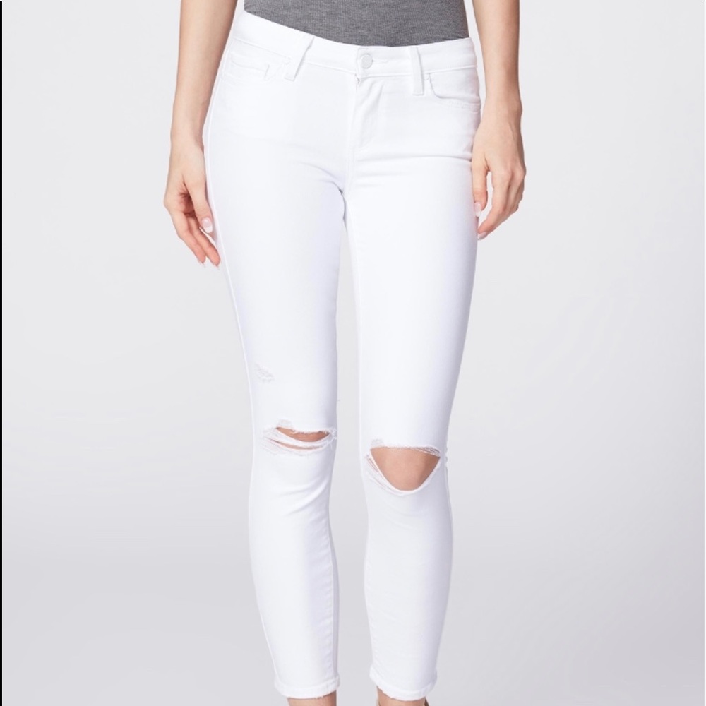 Paige Kylie Crop white jeans with knee holes